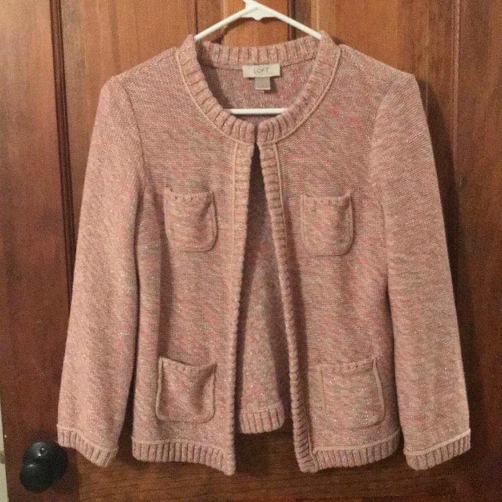 HUGE MOVING SALE!! Pale Pink Loft sweater 96% cotton knit open style